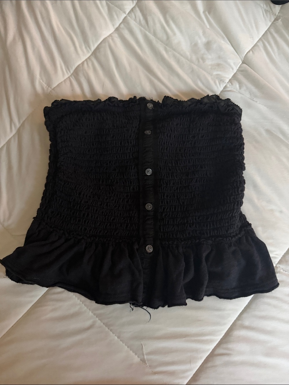Abercrombie & Fitch Black Smocked Strapless Peplum Top
